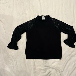 Elegant Black Lace Sleeve Women's Top